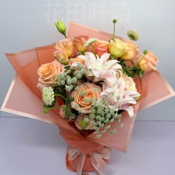 雙色玫瑰重瓣(雙托)粉百合花束